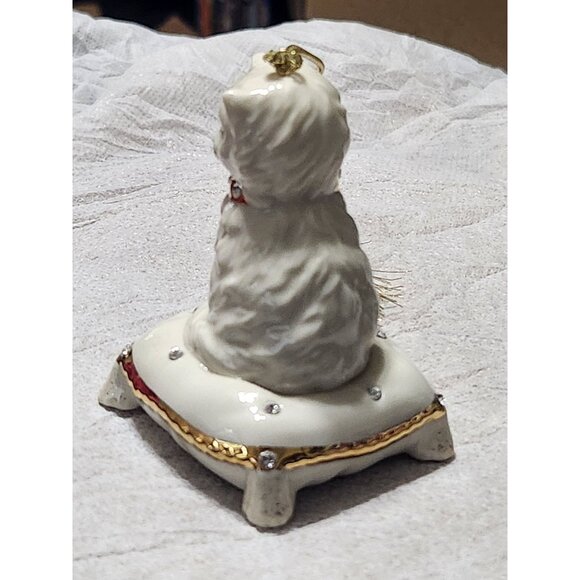 Lenox Handcrafted Porcelain Cat Ornament On Pillow With Gold Accents & Rhineston - Picture 6 of 7
